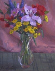 Colorful flowers in a crystal vase