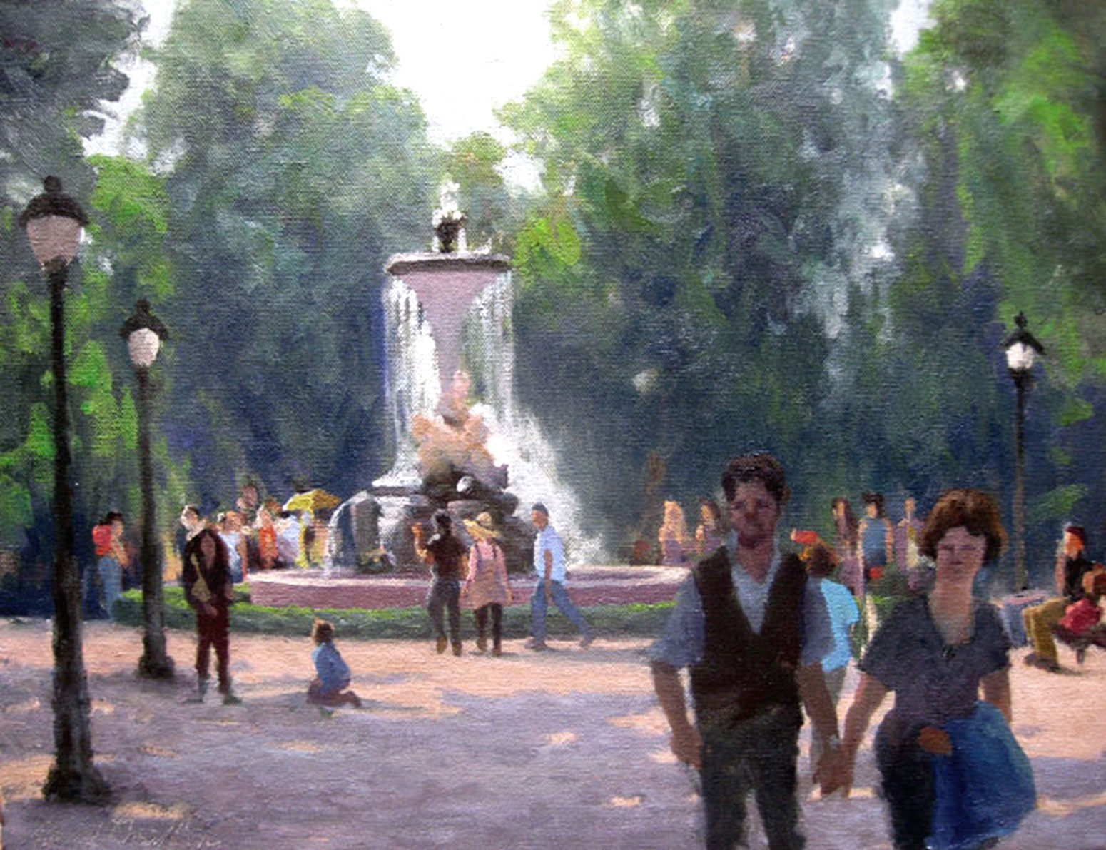 People enjoying the Sunday sun of Madrid, Spain