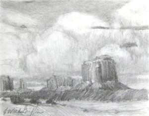 sandstone mesas and clouds